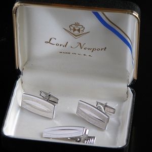 Vtg 60s  Modern Lord Newport Cufflinks + Tie Clip